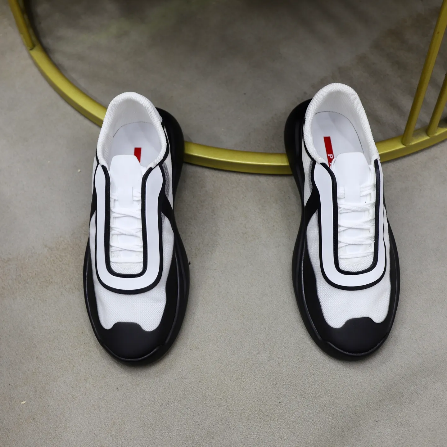 Men's Shoes 💰760💰 PRADA America's Cup Recycled Nylon and Bike Fabric Sneakers Practical and innovative, these regenerated nylon sneakers are modern, with lightweight soles and minimalist details. The upper is decorated with temperature-locking adhesive tape, screen-printed ADA logo, nylon loop shoelaces, T sole, made of ultra-light foam rubber filling material, rubber pattern texture, sole height: 40 mm, removable fabric-covered insole, Size 39-44